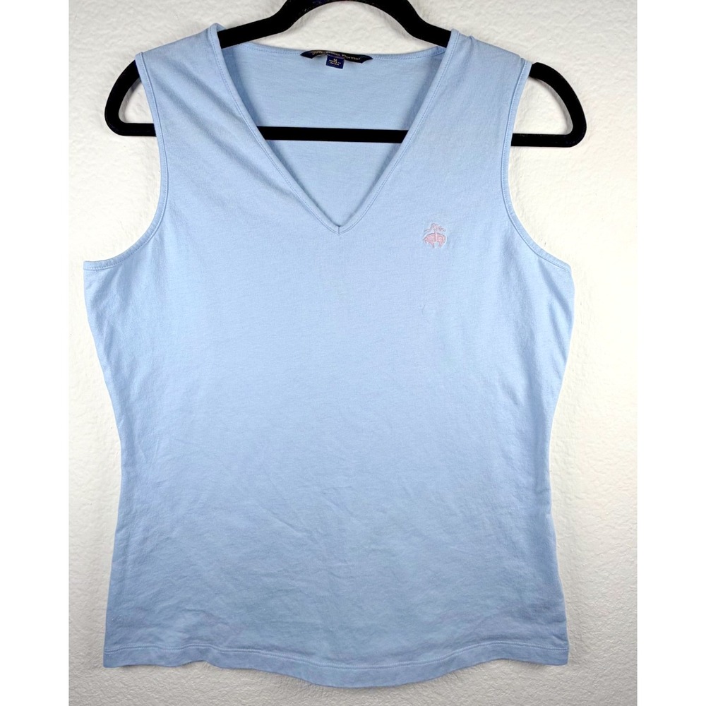 Brooks Brothers Tank Top Womens Medium Blue V-Neck Sleeveless Logo Shell